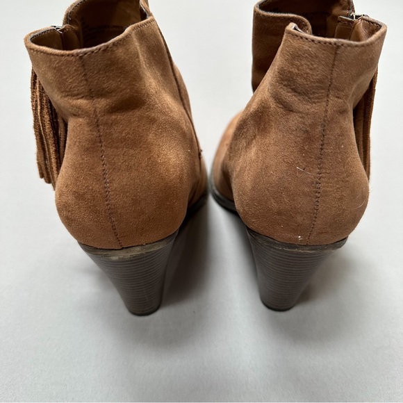 MIA Lissa chestnut brown fringe zipper heeled booties ankle boots, women’s 8.5 - Picture 10 of 10